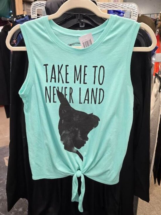 Women's NWT Hot Topic Peterpan Neverland Silo Tie Front Muscle Top Green Size S - Picture 1 of 5